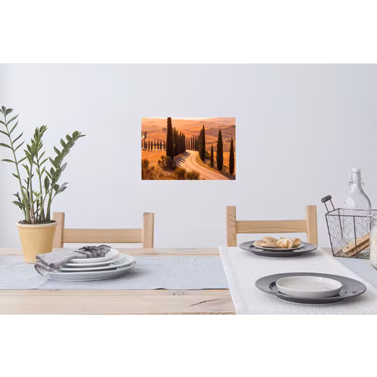 Landschap - Weg - Bomen - Natuur - Goud Muursticker klein -eettafel