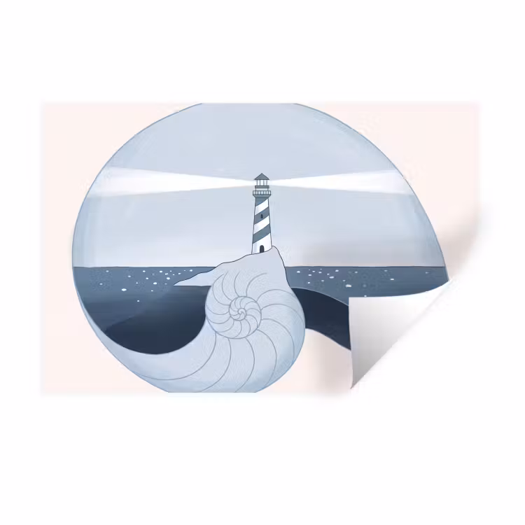 Vuurtoren - Zee - Schelp - Abstract - Blauw Muursticker klein -3d