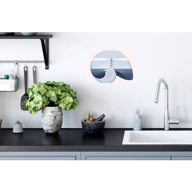 Vuurtoren - Zee - Schelp - Abstract - Blauw Muursticker klein -keuken