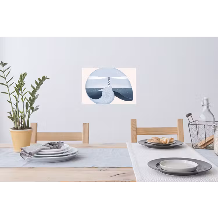 Vuurtoren - Zee - Schelp - Abstract - Blauw Muursticker klein -eettafel