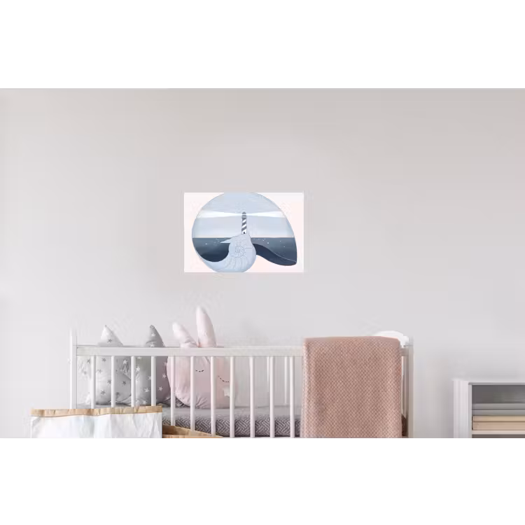 Vuurtoren - Zee - Schelp - Abstract - Blauw Muursticker klein -kinderkamer