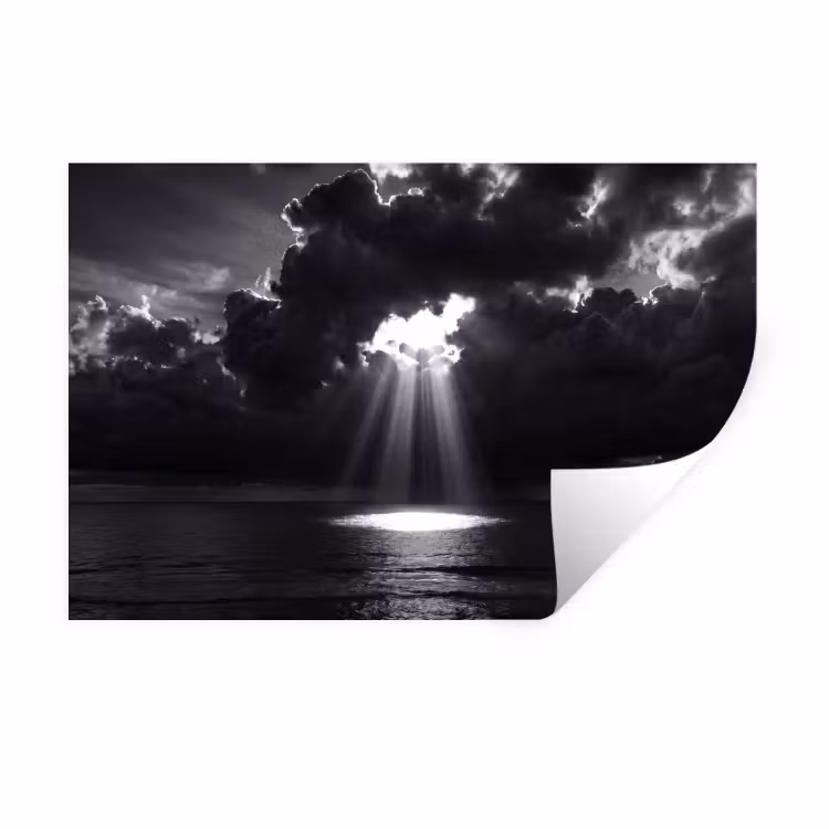 Licht - Wolken - Zee - Zwart-wit - Natuur Muursticker klein -3d