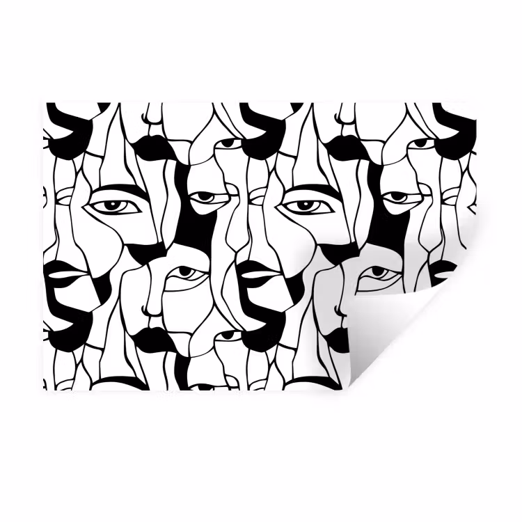 Lijnen - Gezichten - Zwart - Wit Muursticker klein 286 -3d