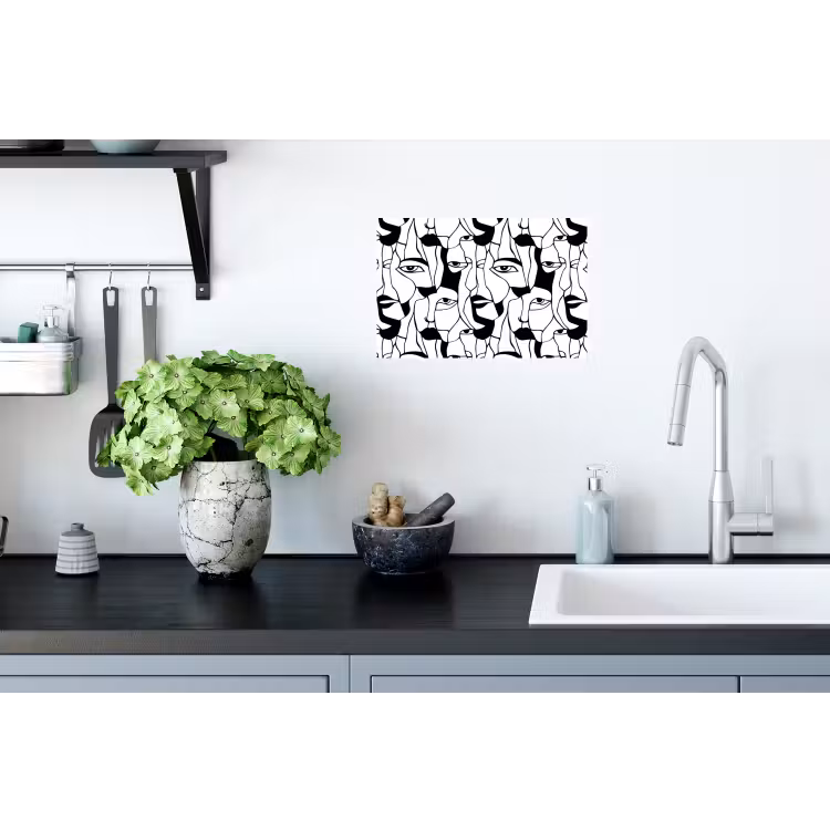 Lijnen - Gezichten - Zwart - Wit Muursticker klein 286 -keuken