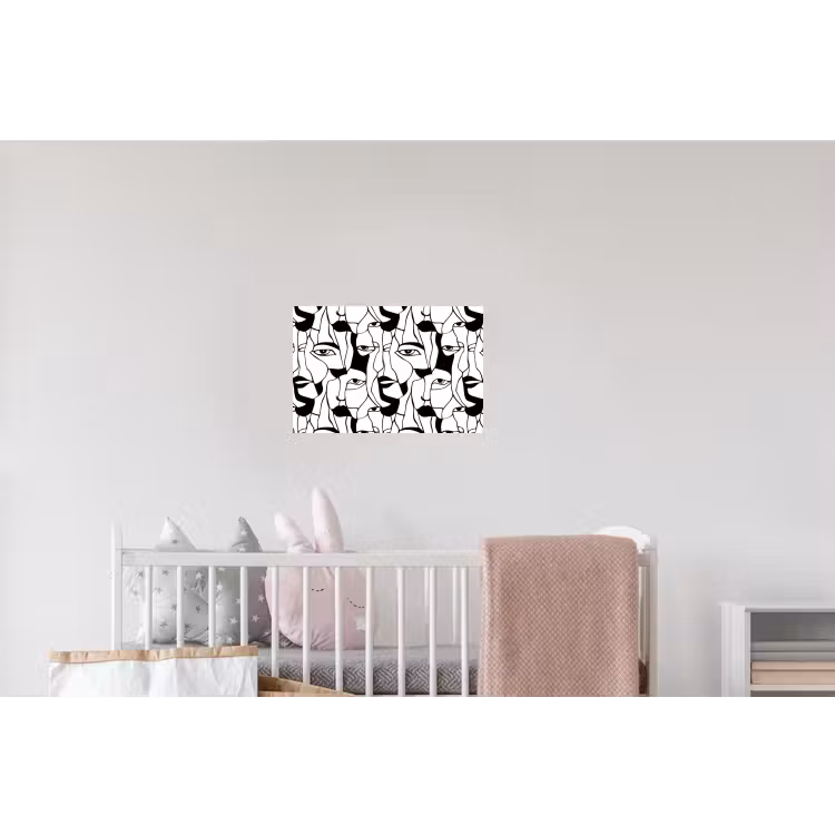 Lijnen - Gezichten - Zwart - Wit Muursticker klein 286 -kinderkamer