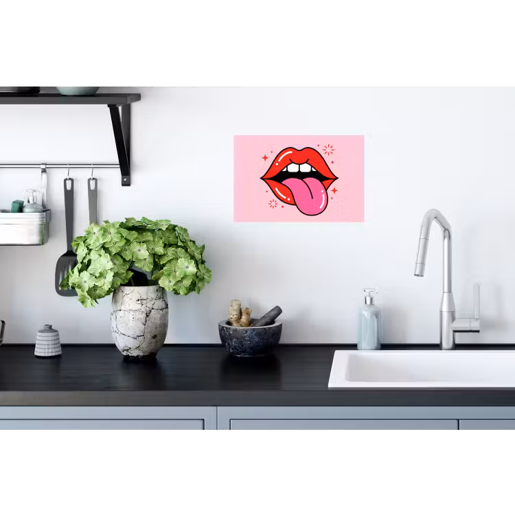 Lippen - Tong - Pop-art - Kleurrijk - Roze Muursticker klein -keuken