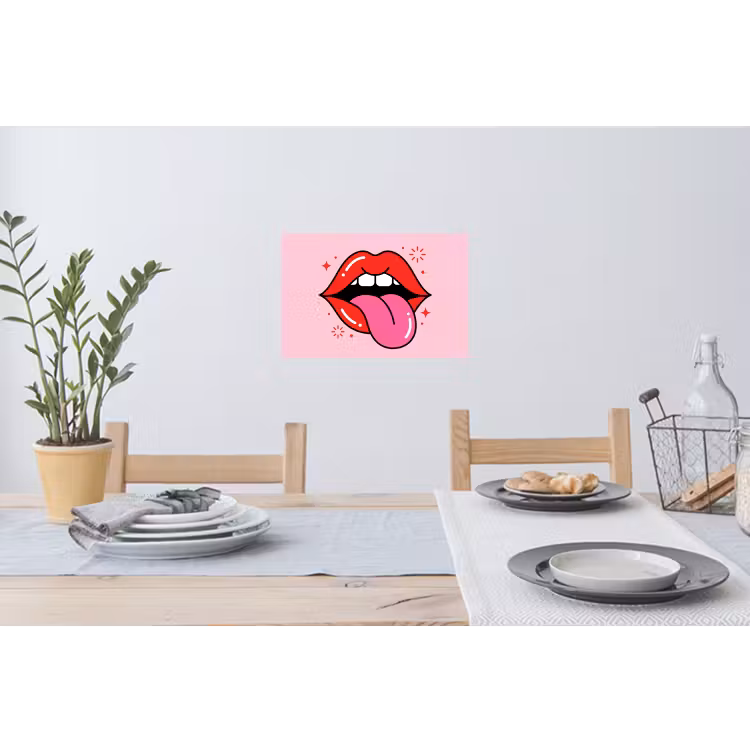 Lippen - Tong - Pop-art - Kleurrijk - Roze Muursticker klein -eettafel