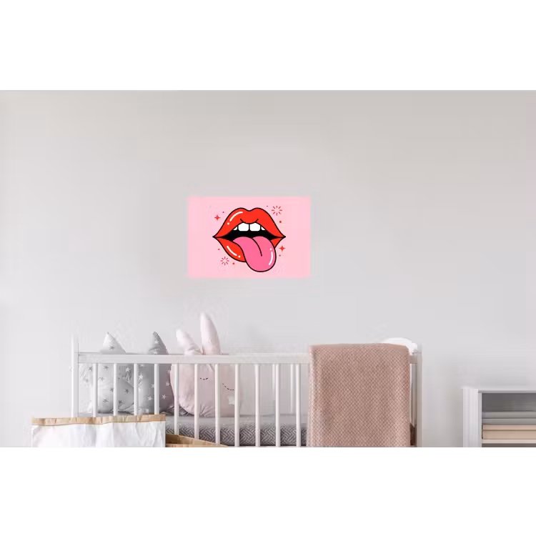 Lippen - Tong - Pop-art - Kleurrijk - Roze Muursticker klein -kinderkamer