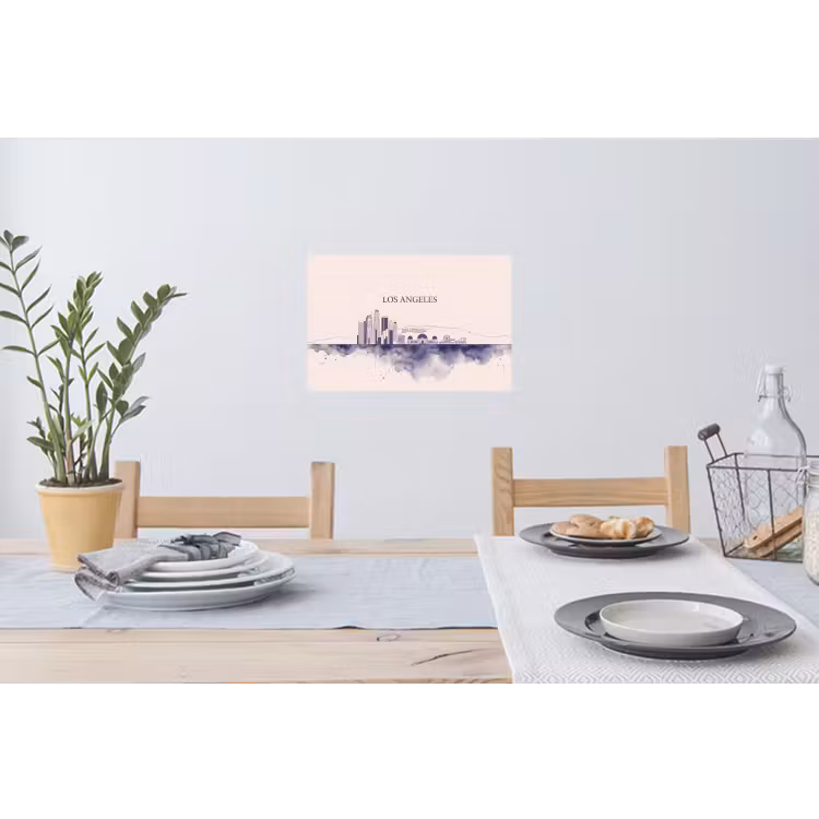 Los Angeles - Skyline - Architectuur - Aquarel - Blauw Muursticker klein -eettafel