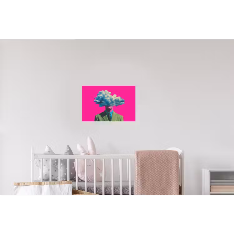 Man - Pak - Wolk - Roze Muursticker klein -kinderkamer