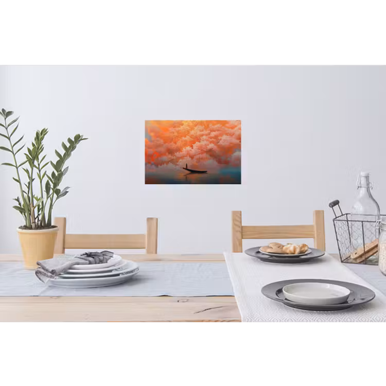 Zee - Boot - Wolken - Oranje Muursticker klein -eettafel