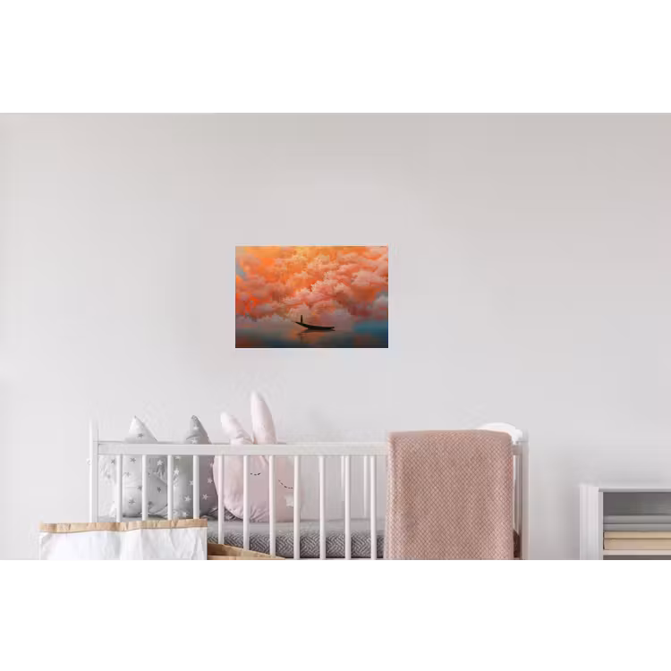 Zee - Boot - Wolken - Oranje Muursticker klein -kinderkamer