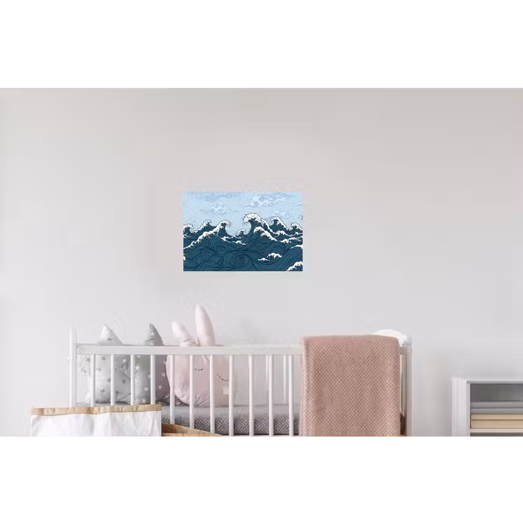 Zee - Golven - Japans - Natuur - Blauw Muursticker klein -kinderkamer