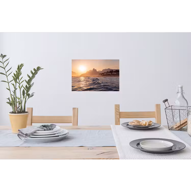 Zee - Golven - Zonsondergang - Kust - Goud Muursticker klein -eettafel