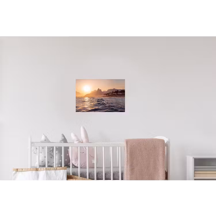 Zee - Golven - Zonsondergang - Kust - Goud Muursticker klein -kinderkamer