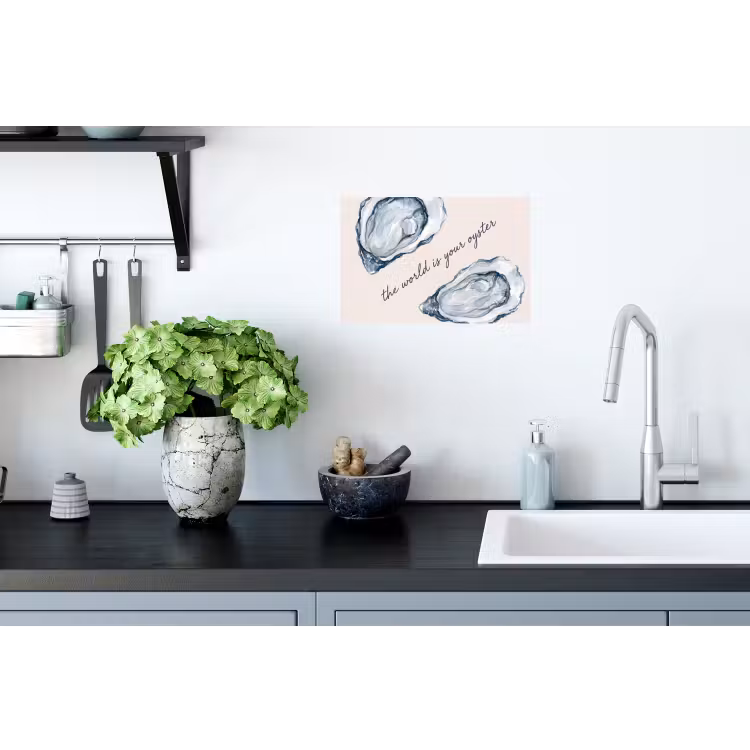 Zeeleven - Oester - Aquarel - Minimalistisch - Blauw Muursticker klein -keuken