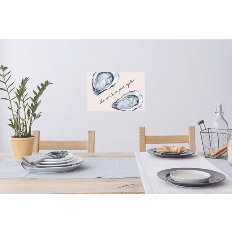 Zeeleven - Oester - Aquarel - Minimalistisch - Blauw Muursticker klein -eettafel