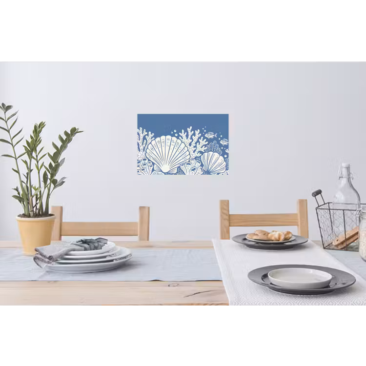 Zeeleven - Koraal - Schelp - Vis - Illustratie - Onderwater Muursticker klein -eettafel