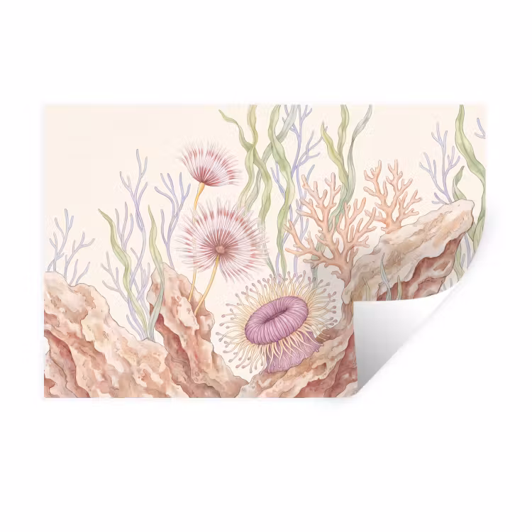 Zeeleven - Koraal - Onderwater - Illustratie - Kleurrijk Muursticker klein -3d