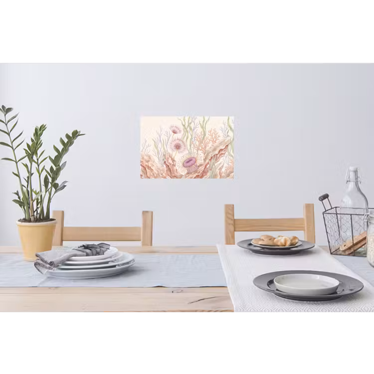 Zeeleven - Koraal - Onderwater - Illustratie - Kleurrijk Muursticker klein -eettafel