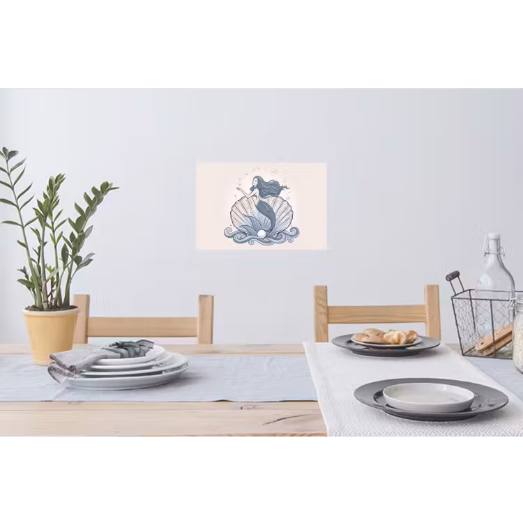 Zeemeermin - Schelp - Zee - Fantasie - Blauw Muursticker klein -eettafel