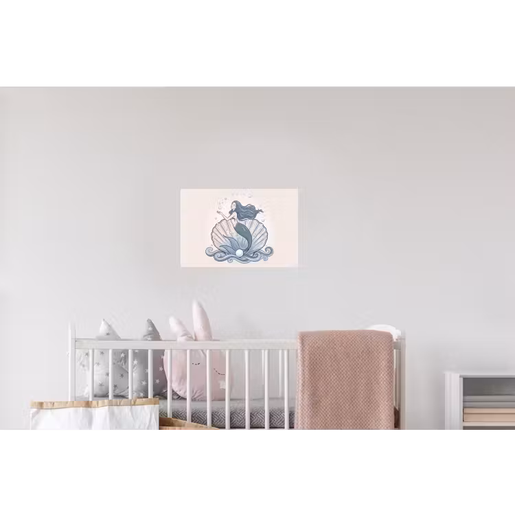 Zeemeermin - Schelp - Zee - Fantasie - Blauw Muursticker klein -kinderkamer