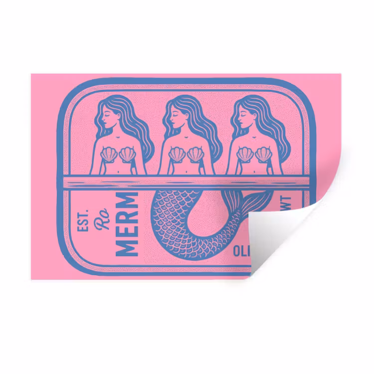 Meermin - Sardineblik - Illustratie - Roze - Retro Muursticker klein -3d