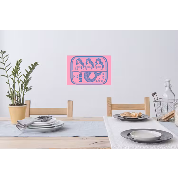 Meermin - Sardineblik - Illustratie - Roze - Retro Muursticker klein -eettafel