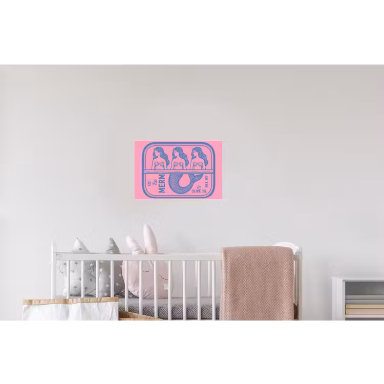 Meermin - Sardineblik - Illustratie - Roze - Retro Muursticker klein -kinderkamer