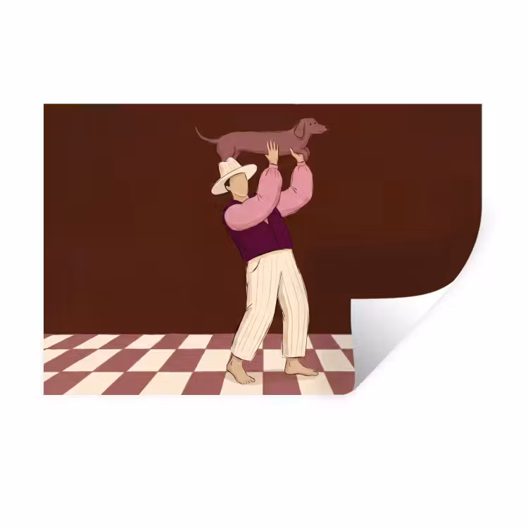 Mens - Hond - Dieren - Abstract - Roze Muursticker klein -3d