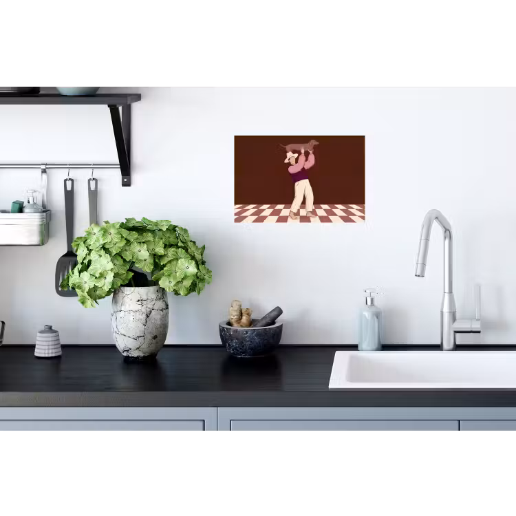 Mens - Hond - Dieren - Abstract - Roze Muursticker klein -keuken