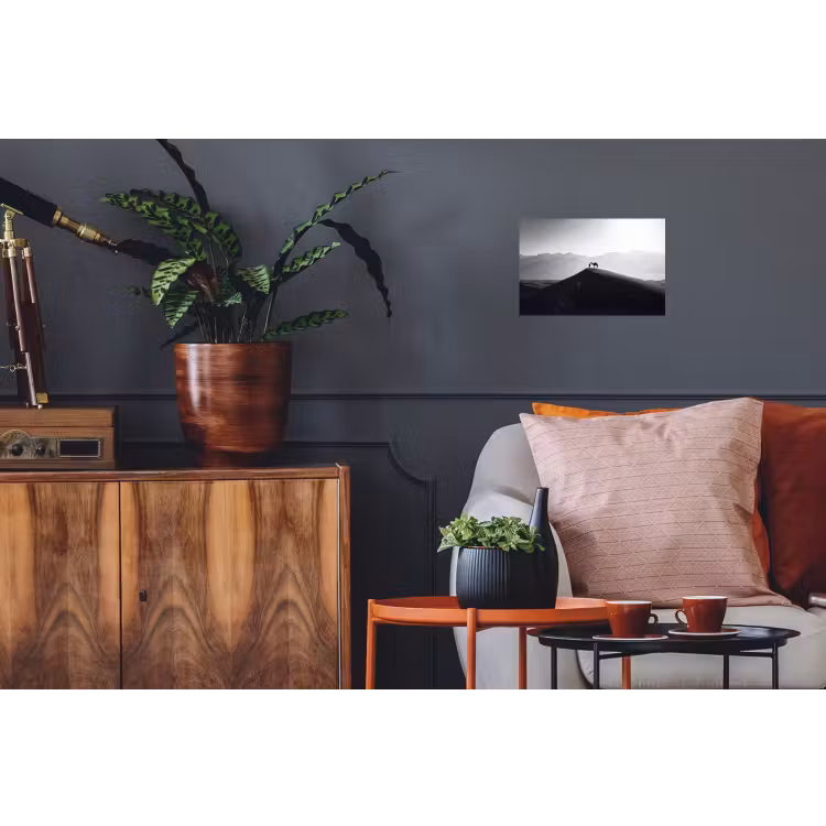 Mens - Kameel - Zandduin - Natuur - Monochroom Muursticker klein -kamerbank