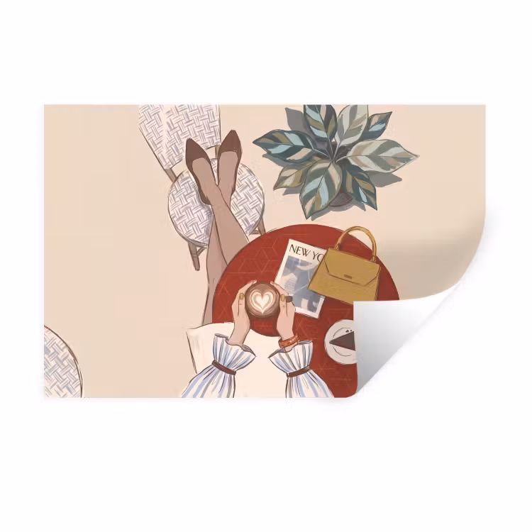 Mensen - Cafe - Koffie - Stadsleven - Modern Muursticker klein -3d