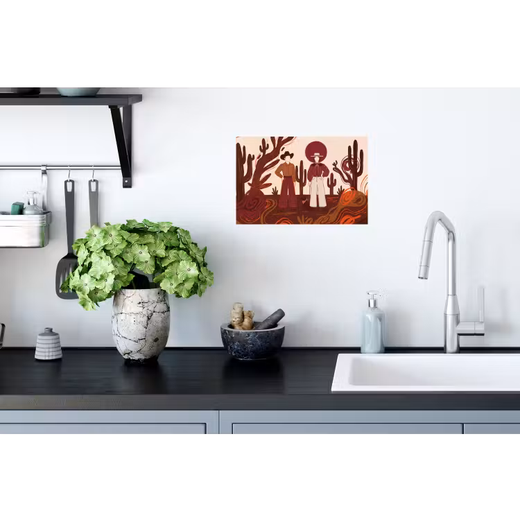 Mensen - Cowboykleding - Westerse stijl - Illustratie - Bruin Muursticker klein -keuken