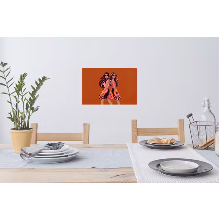 Mensen - Duo - Mode - Illustratie - Kleurrijk Muursticker klein -eettafel