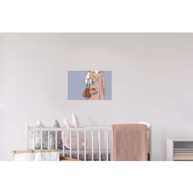 Mensen - Boodschappen - Stadsleven - Modern - Kleurrijk Muursticker klein -kinderkamer