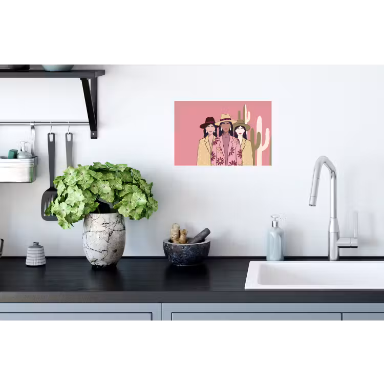 Mensen - Hoeden - Abstract - Roze - Portret Muursticker klein -keuken