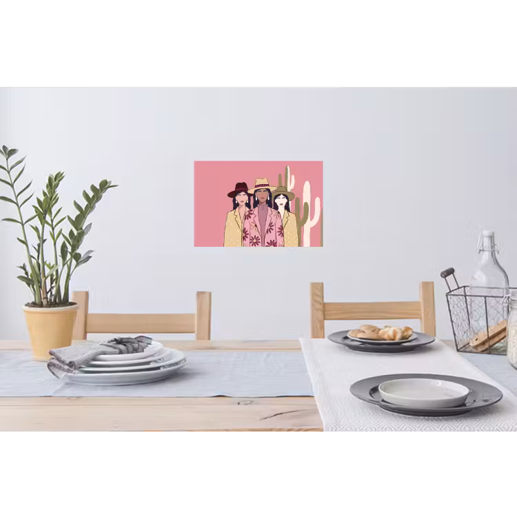 Mensen - Hoeden - Abstract - Roze - Portret Muursticker klein -eettafel