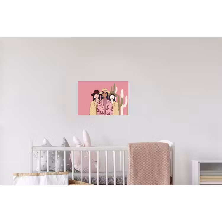 Mensen - Hoeden - Abstract - Roze - Portret Muursticker klein -kinderkamer
