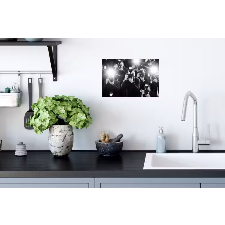 Mensen - Camera - Flitslicht - Zwart-wit - Media Muursticker klein -keuken