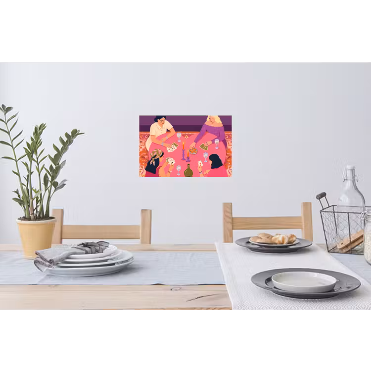 Mensen - Kaartspel - Interieur - Modern - Kleurrijk Muursticker klein -eettafel