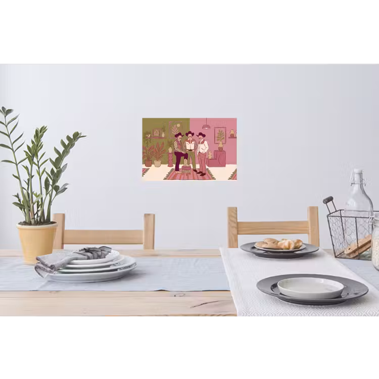 Mensen - Mannen - Hoeden - Retro - Interieur Muursticker klein -eettafel