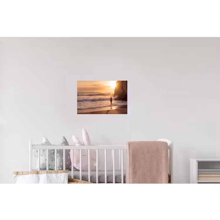 Mensen - Oceaan - Zonsondergang - Kust - Goud Muursticker klein -kinderkamer