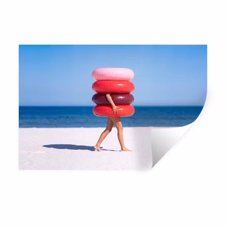 Mensen - Strand - Zomer - Recreatie - Kleurrijk Muursticker klein -3d