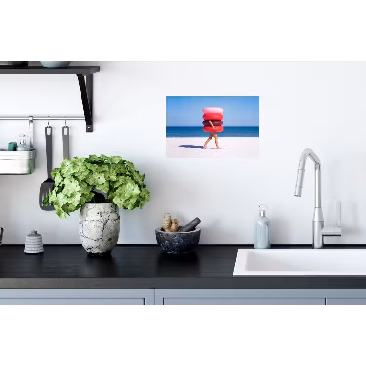 Mensen - Strand - Zomer - Recreatie - Kleurrijk Muursticker klein -keuken