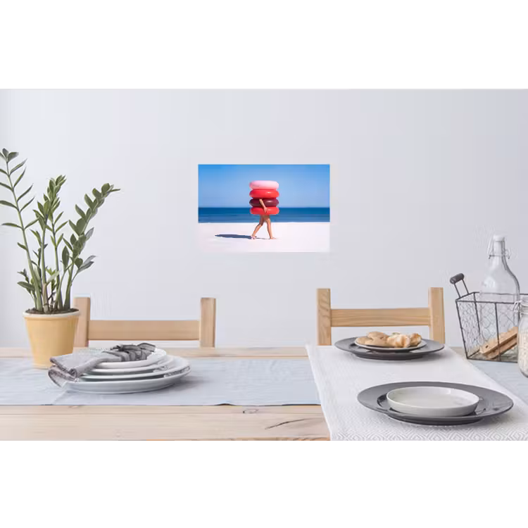 Mensen - Strand - Zomer - Recreatie - Kleurrijk Muursticker klein -eettafel