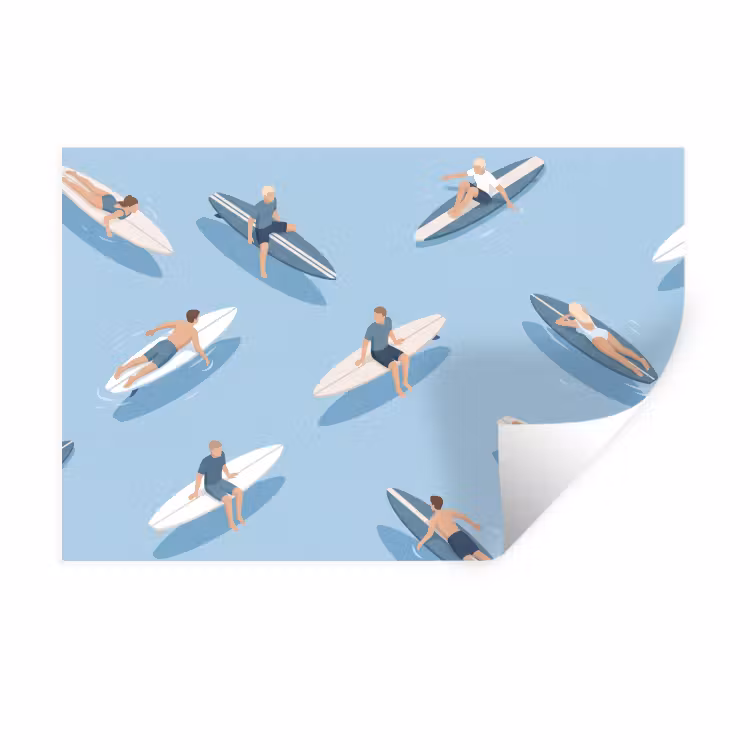 Mensen - Surfen - Water - Zomer - Illustratie Muursticker klein -3d