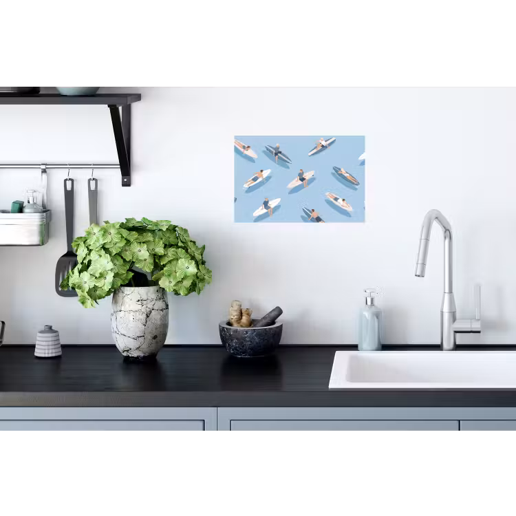 Mensen - Surfen - Water - Zomer - Illustratie Muursticker klein -keuken