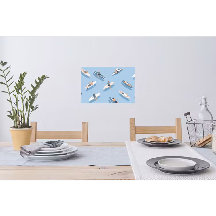 Mensen - Surfen - Water - Zomer - Illustratie Muursticker klein -eettafel