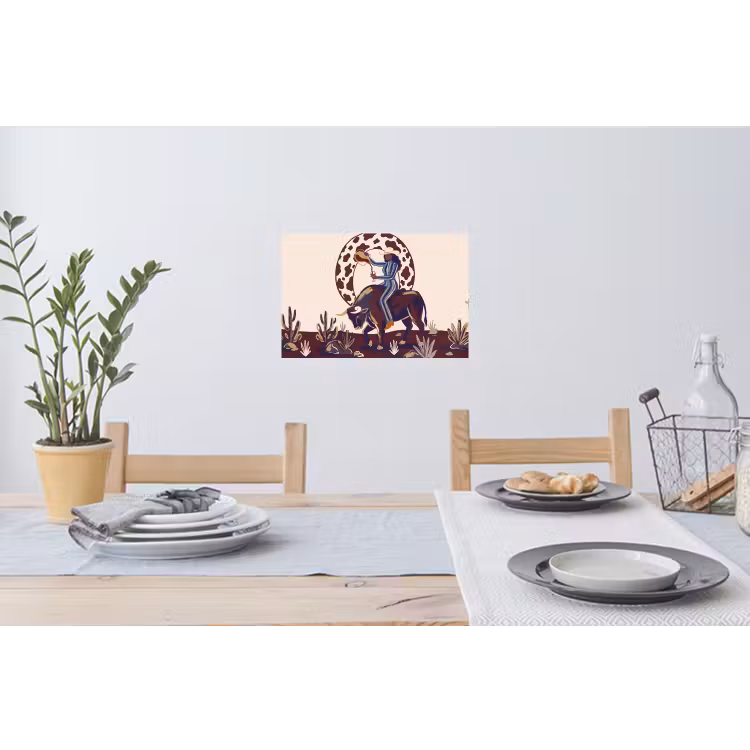 Mensen - Dieren - Cowboy - Abstract - Kleurrijk Muursticker klein -eettafel